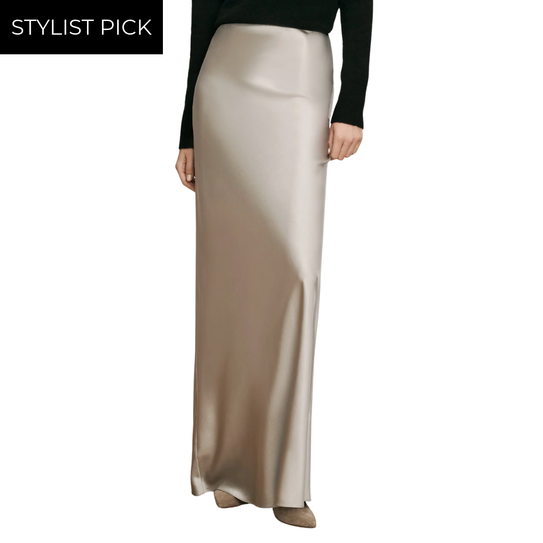 Medina Silk-Blend Maxi Skirt in Pewter