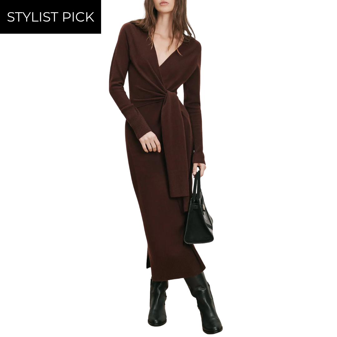 Salomez Wrap Midi Dress in Espresso