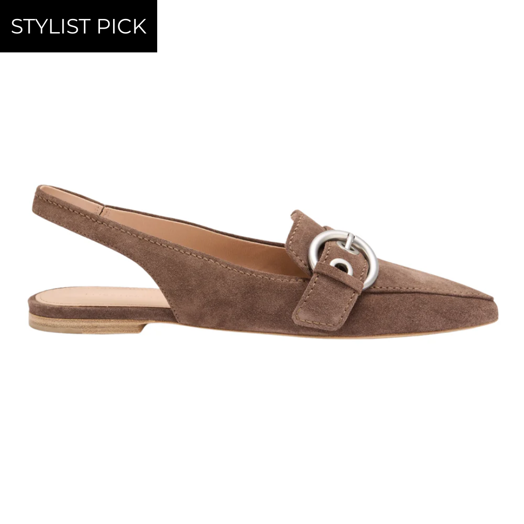 Greta Suede Flat in Coco/Silver