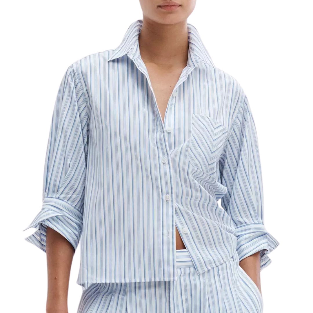 Lucia Striped Poplin Shirt in Baby Blue Stripe
