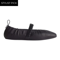 Spire Ruched Leather Mary Janes in Black