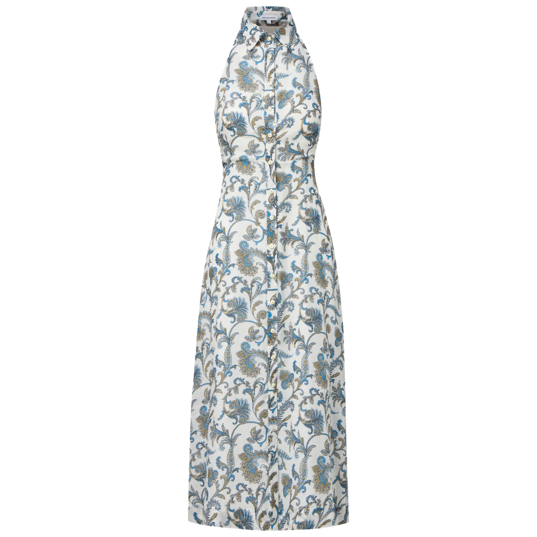 Mackey Paisley Halter Midi Dress in Dove White Multi