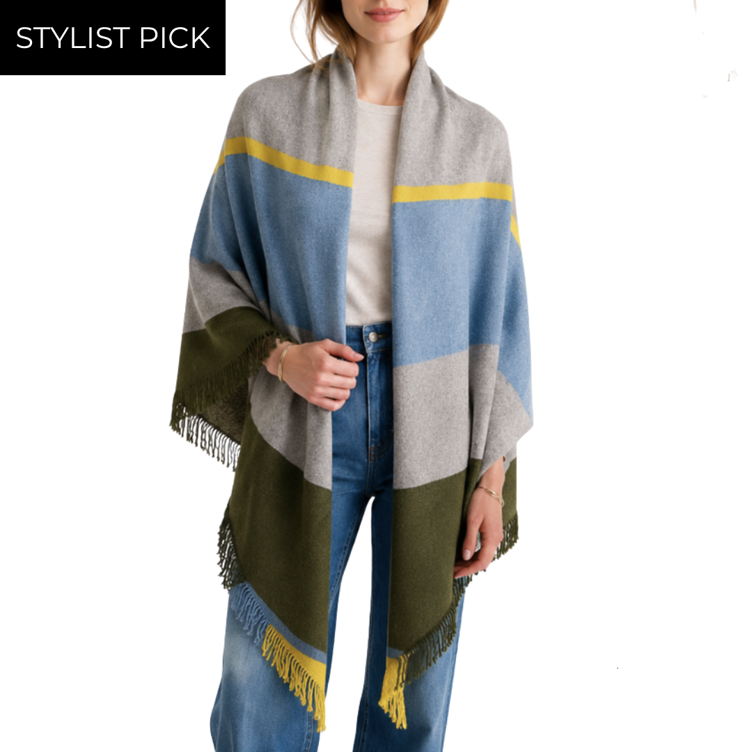 Stripe Fringe Triangle Shawl in Citrine Multi