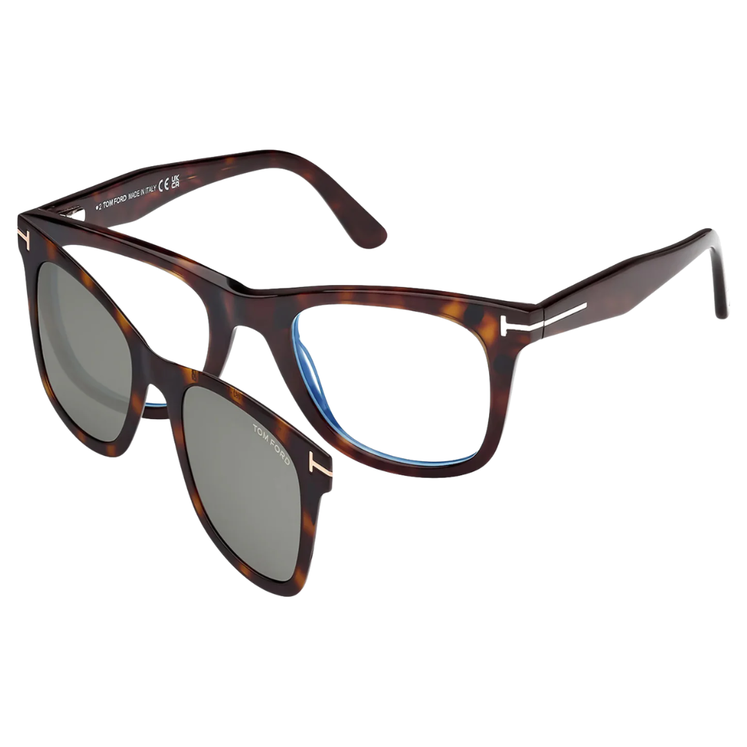 Blue Block Square Clip On Sunglasses in Dark Havana Green Lens