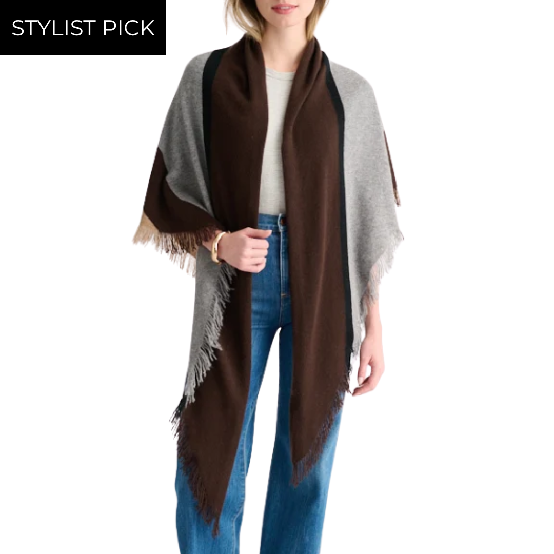 Stripe Fringe Triangle Shawl in Chocolate