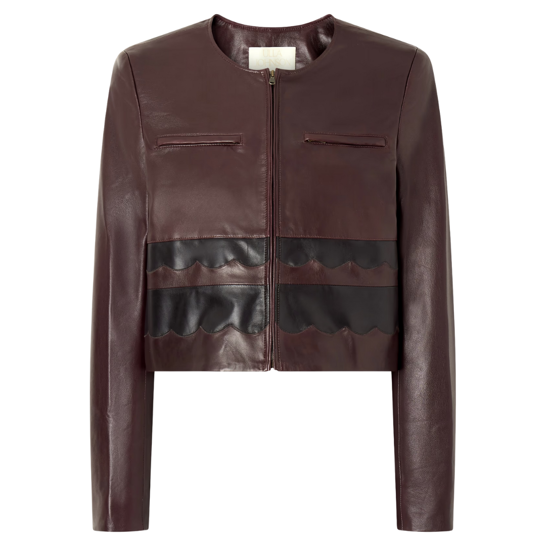 Callisto Leather Shirt Jacket in Mahogany Colorblock