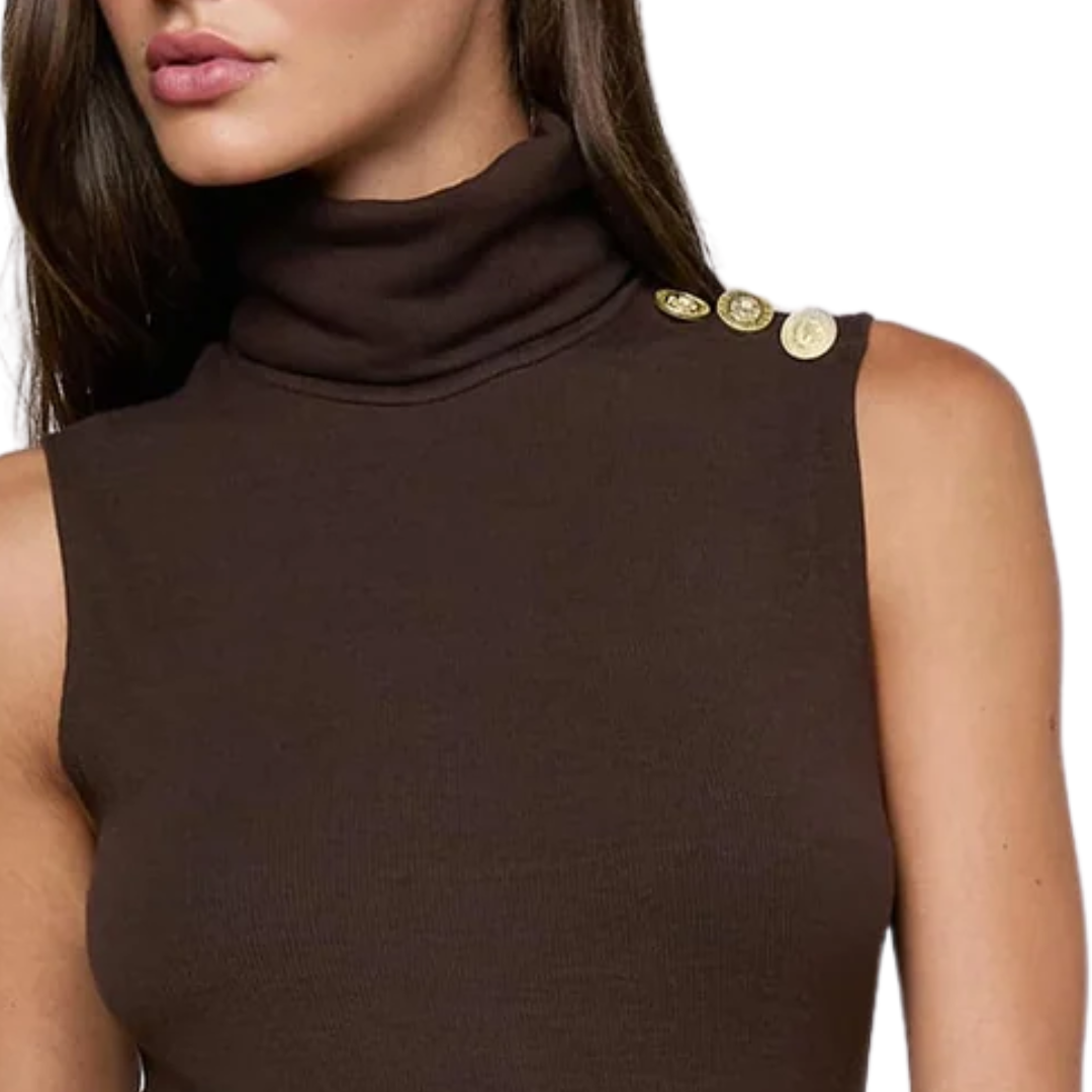 Ceci Sleeveless Turtleneck in Coffee Bean