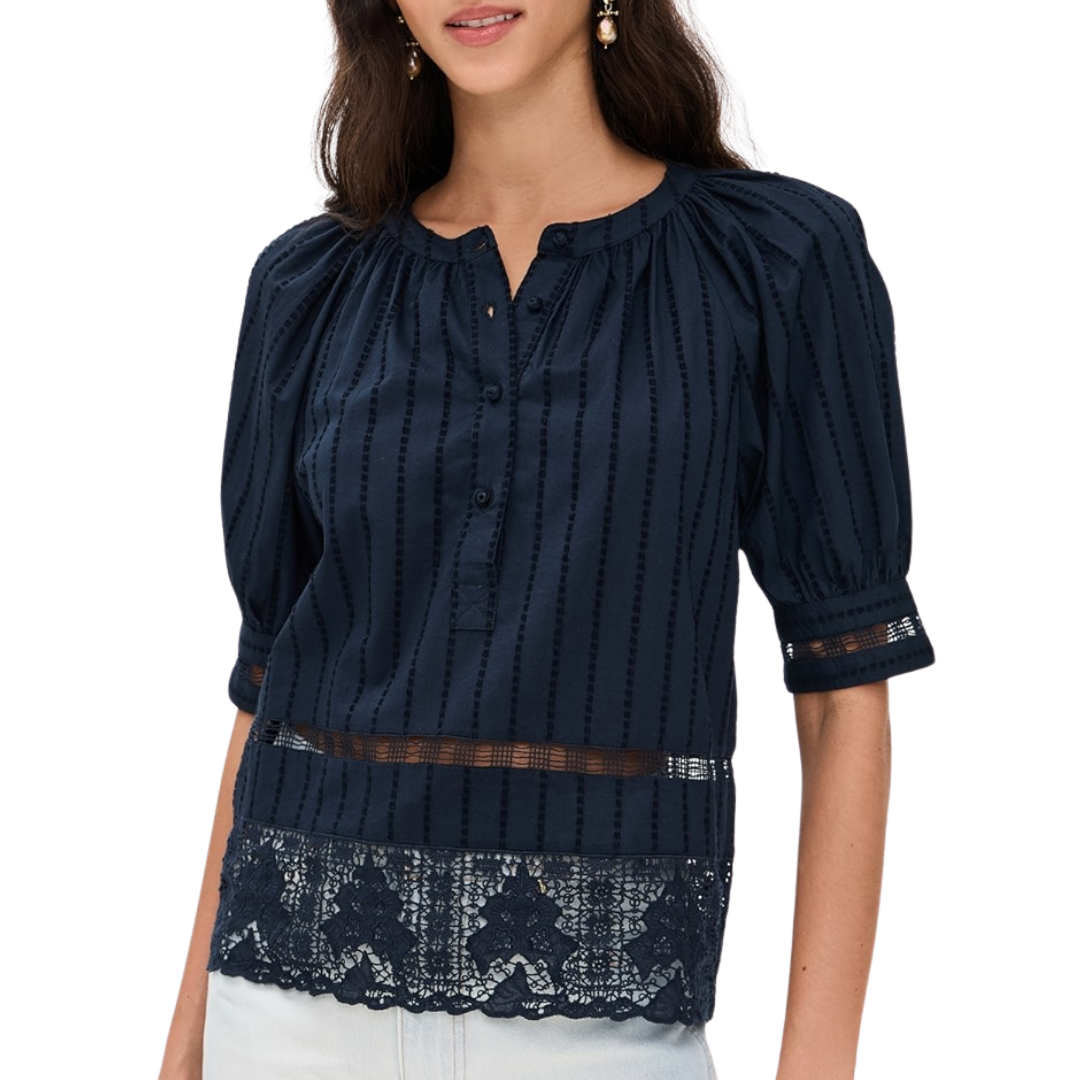 Faye Puff Sleeve Blouse in Midnight