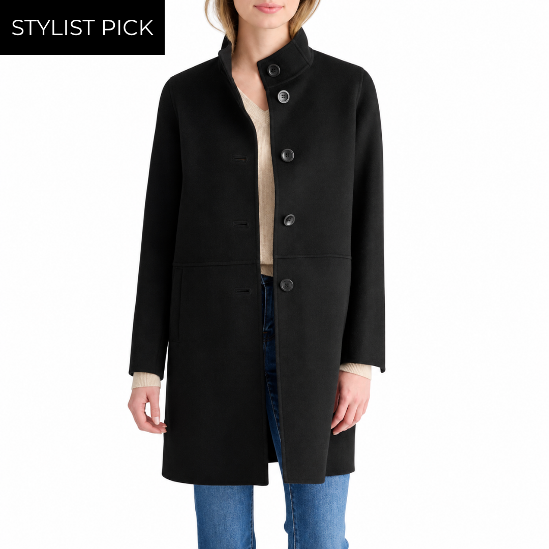 Button Mock Coat in Black