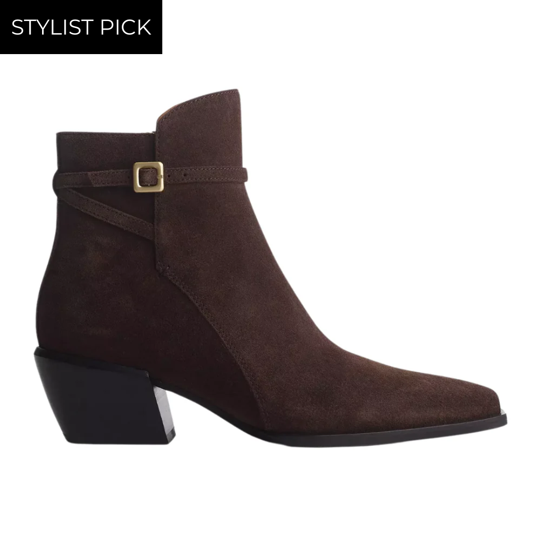 Joni Suede Buckle Boots in Dark Espresso Suede