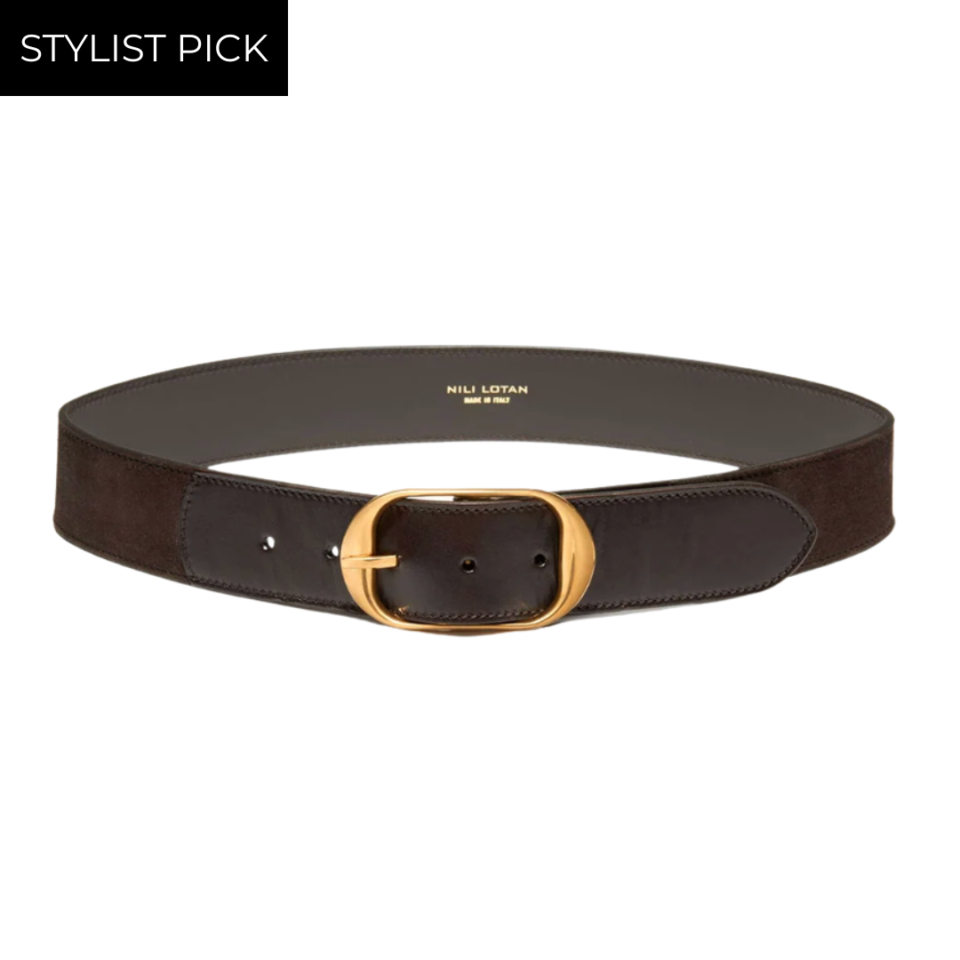 Nili Suede Belt in Espresso w/ Antique Brass Buckle