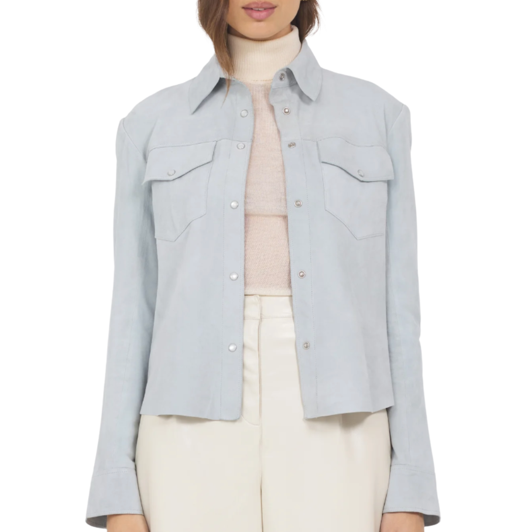Rowan Washed Suede Jacket in Sky