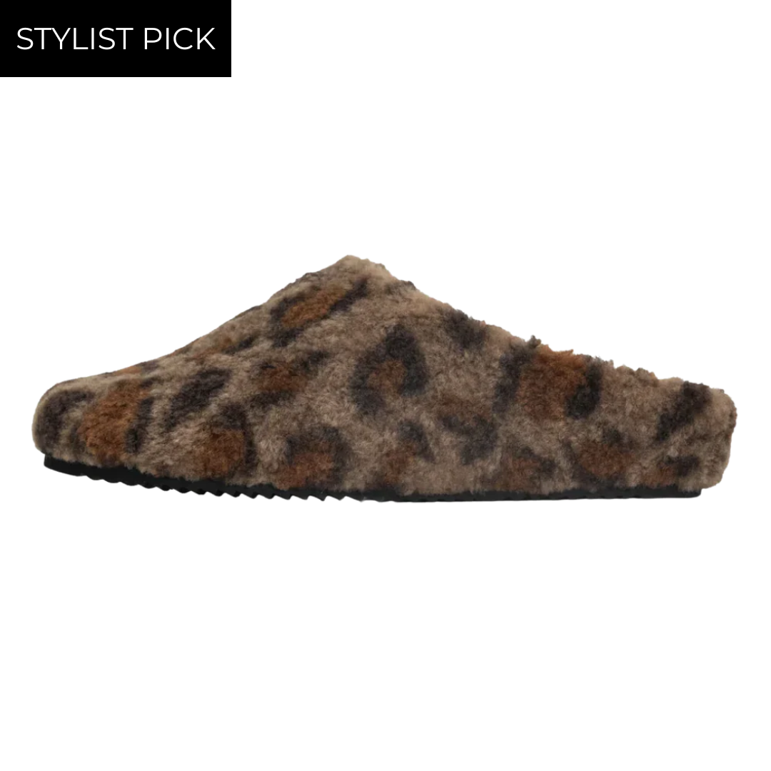 Fuzzy Clog in Taupe Leopard