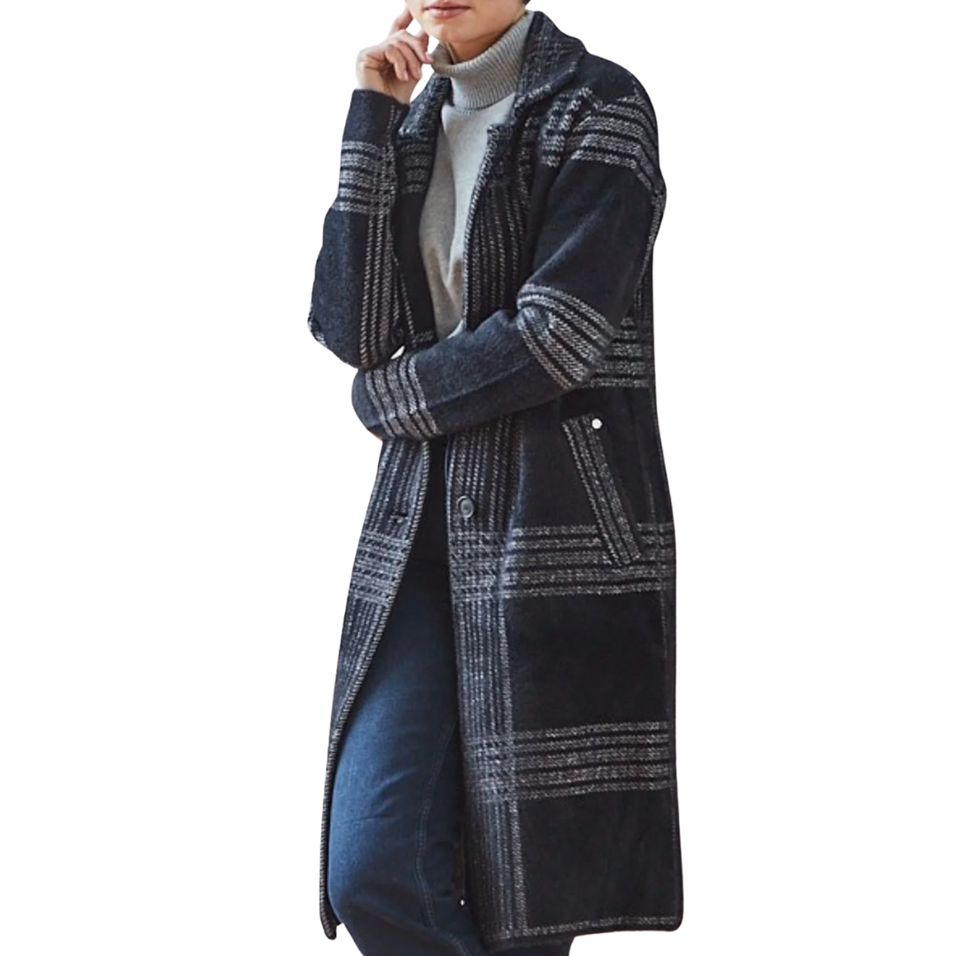 Lorie Single-Breasted Knit Coat in Black