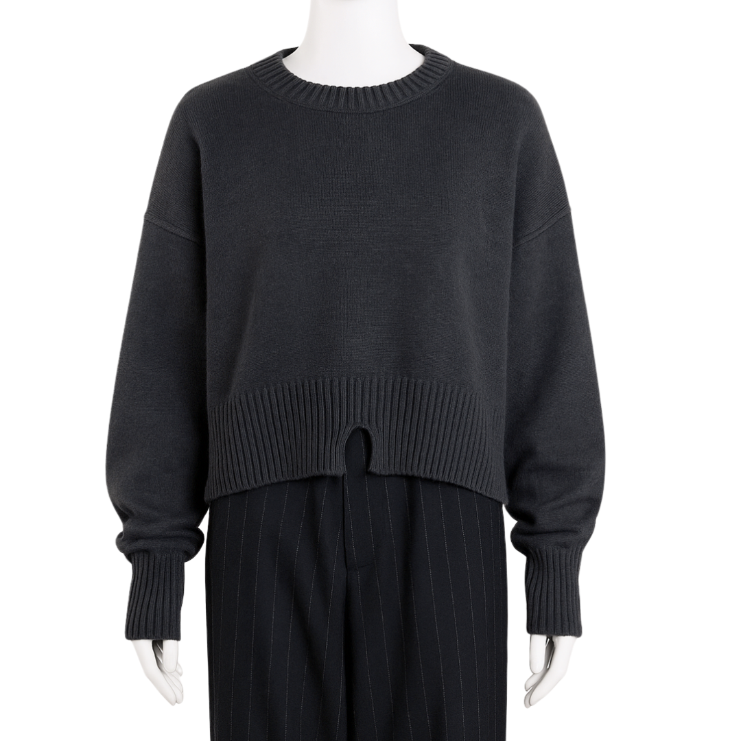 Cashmere Crew Boxy Sweater in Graphite