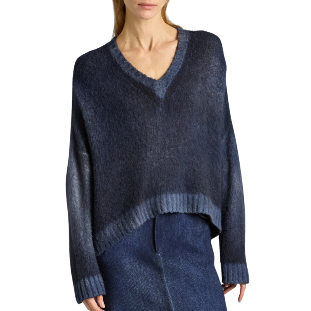 Hand Painted Cropped V Neck in Midnight