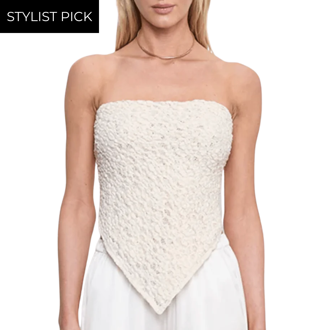 Puckered Lace Scarf Top in Off White