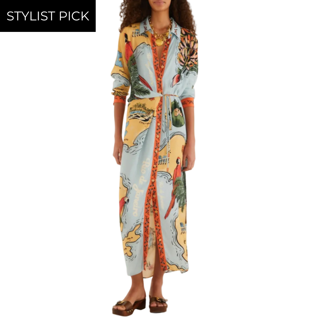 Beaches Path Collared Buttoned Maxi Dress in Multicolor