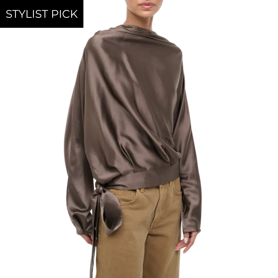 Phoebe Silk Top in Truffle