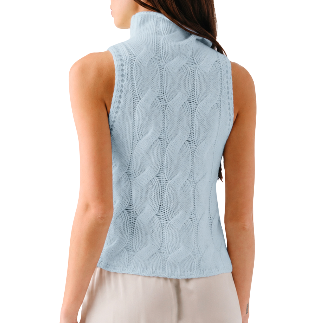 Salvia Sleeveless Cashmere Cable Turtleneck in Whisper