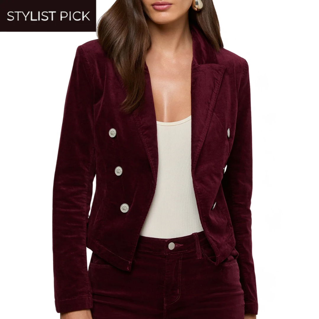 Wayne Velvet Blazer in Dark Port