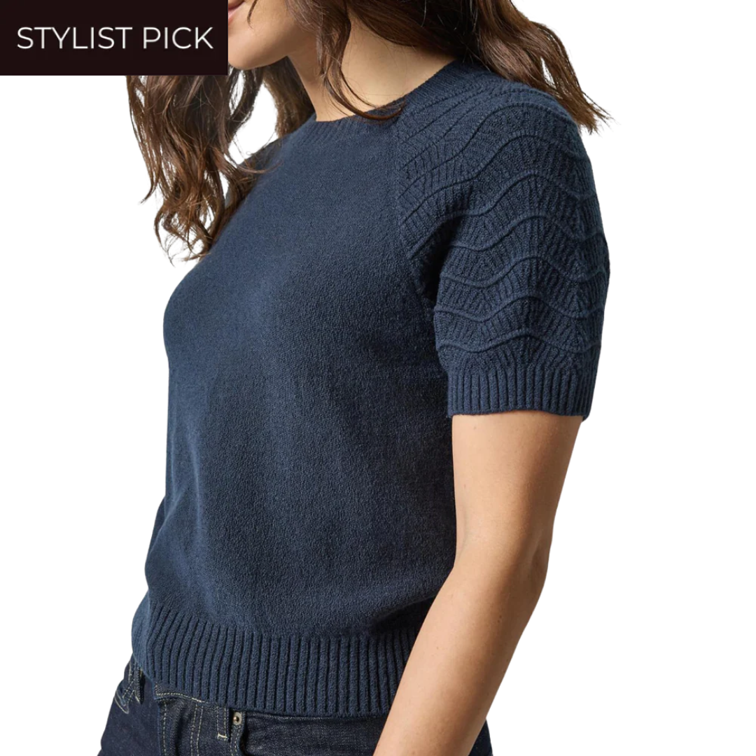 Textured Sleeve Sweater in Navy