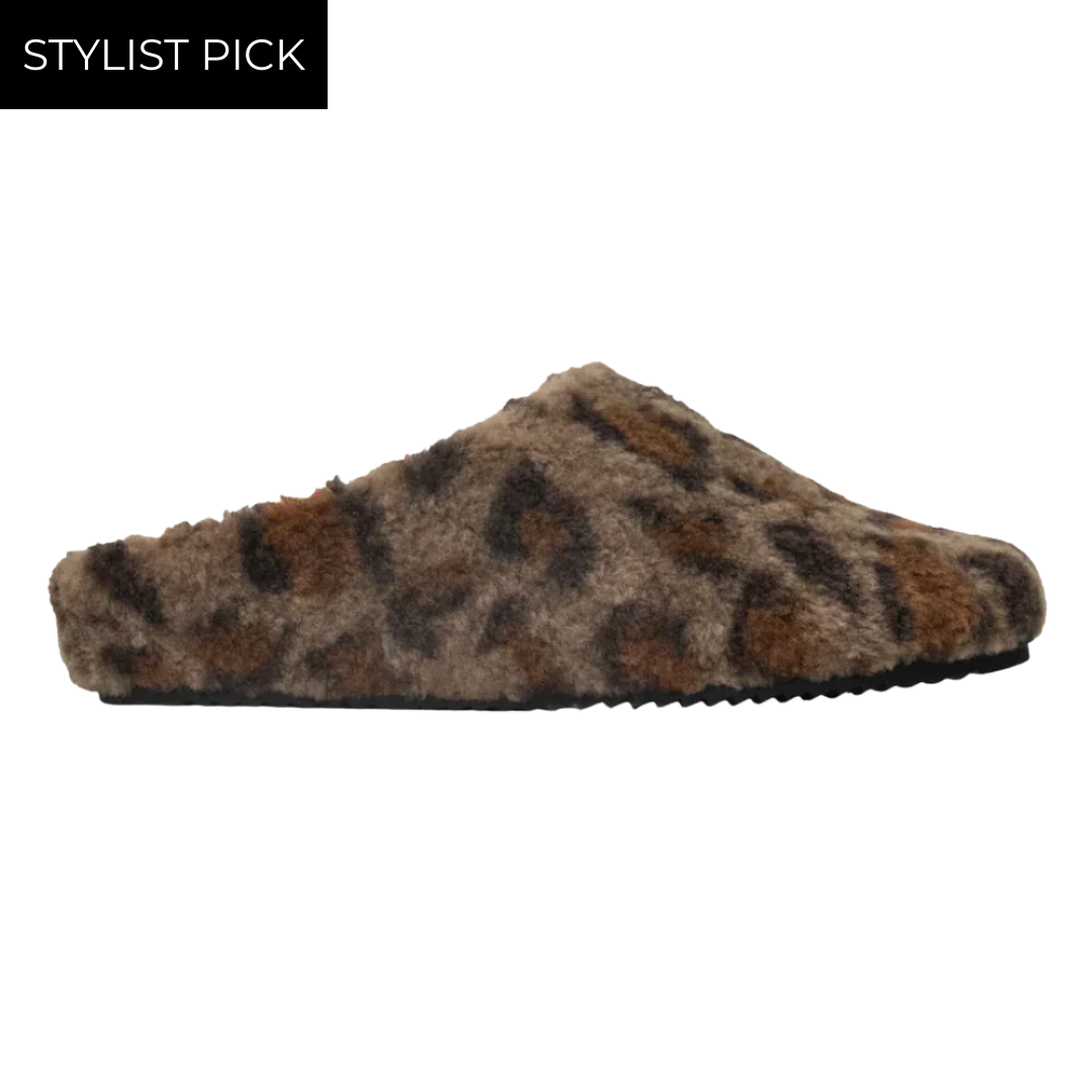 Fuzzy Clog in Taupe Leopard